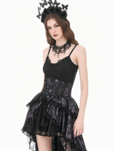 Gothic Lace Trim Hi-Lo Corset Bustle Black/Purple