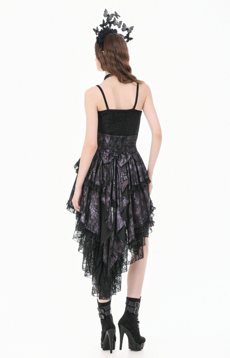 Gothic Lace Trim Hi-Lo Corset Bustle Black/Purple