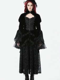 Gothic Velvet Lace Tiered Hem Corset Back Jacket