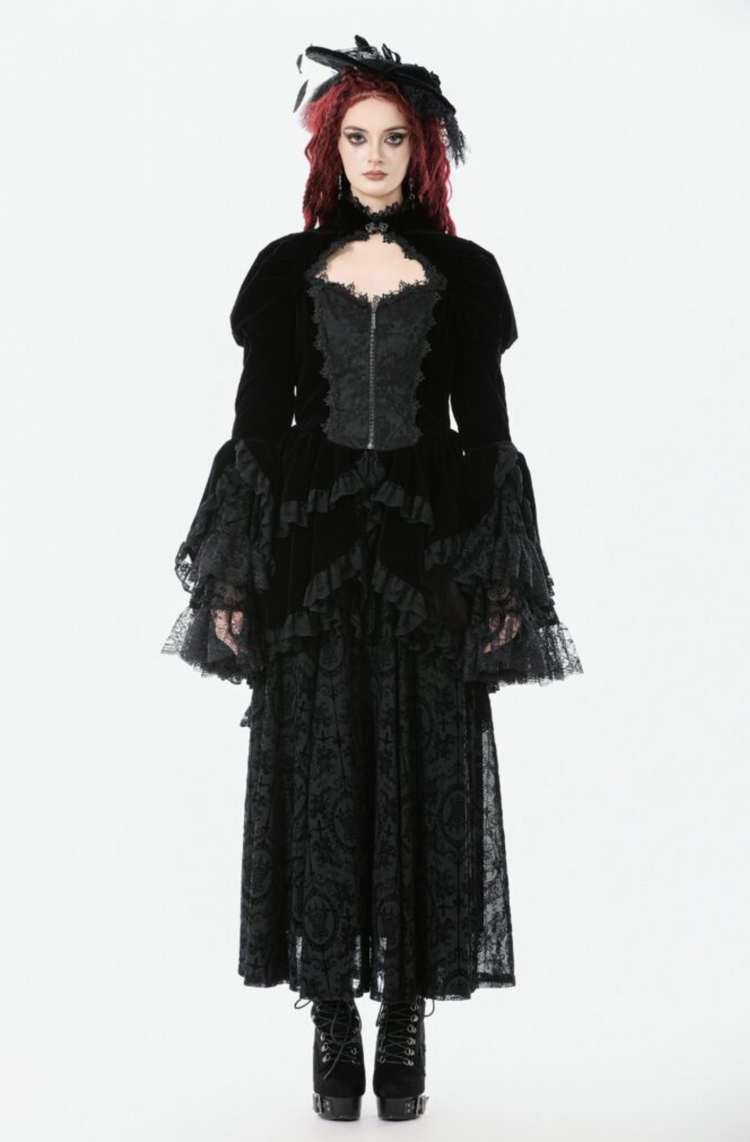 Gothic Velvet Lace Tiered Hem Corset Back Jacket