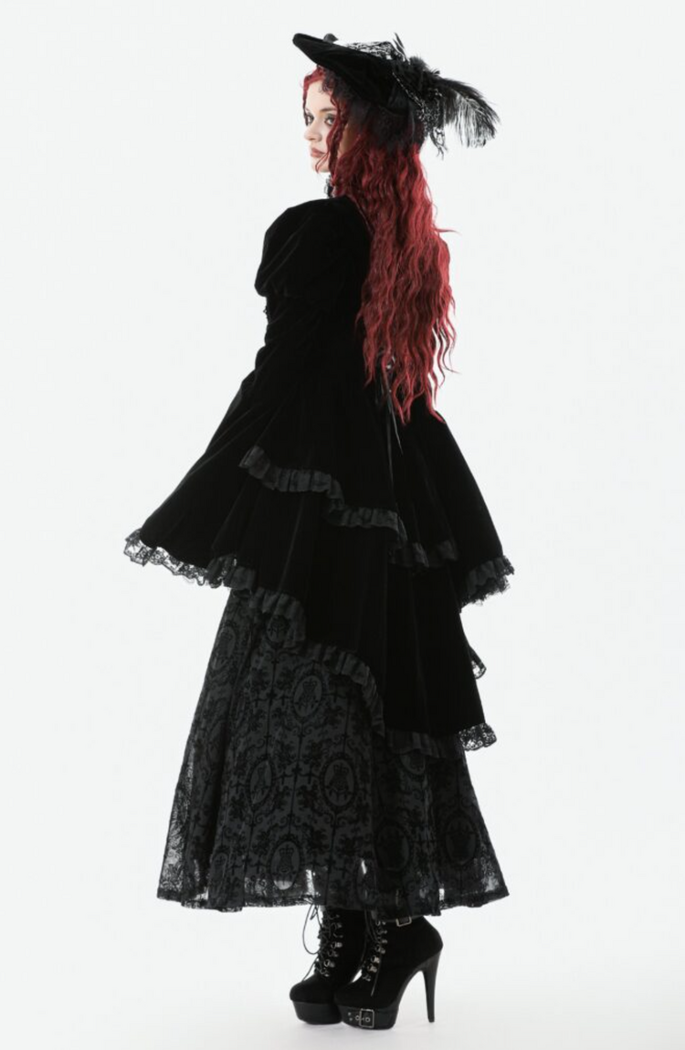 Gothic Velvet Lace Tiered Hem Corset Back Jacket