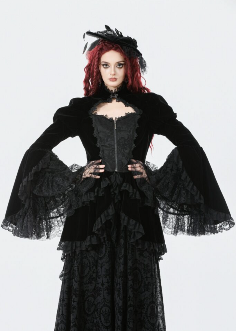 Gothic Velvet Lace Tiered Hem Corset Back Jacket