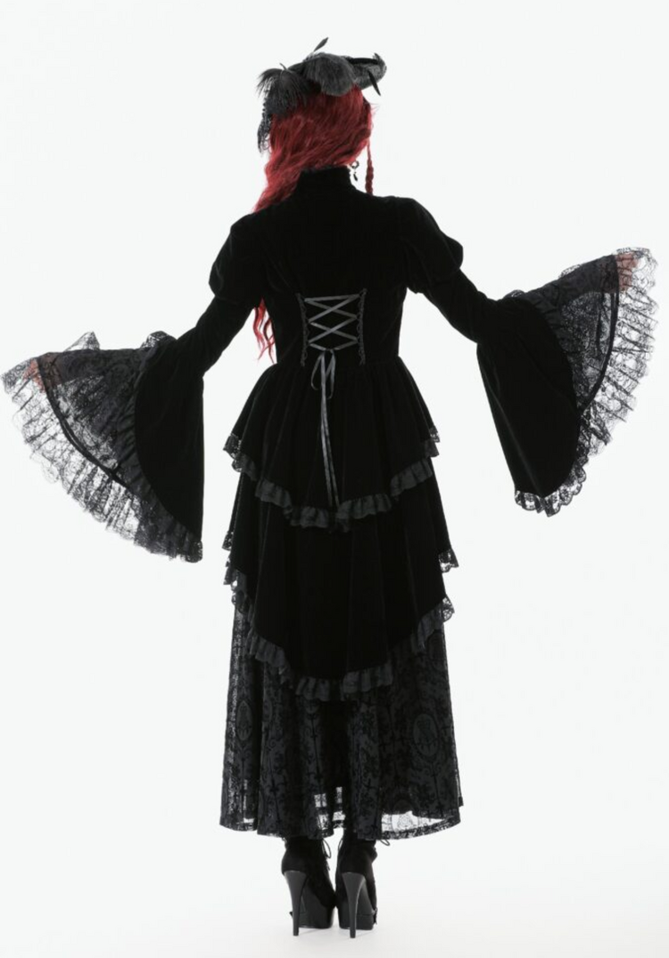 Gothic Velvet Lace Tiered Hem Corset Back Jacket