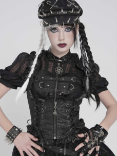 Gothic Ruffle Lace Up Corset Top