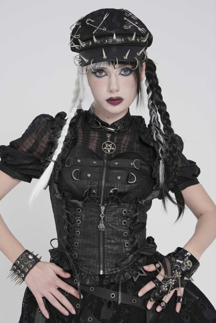 Gothic Ruffle Lace Up Corset Top