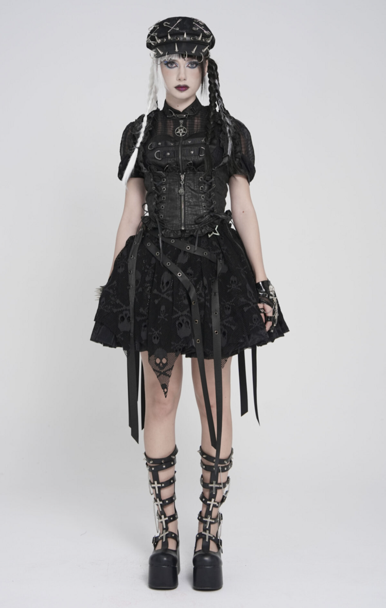 Gothic Ruffle Lace Up Corset Top