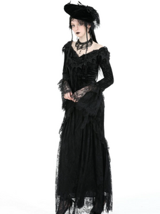 Gothic Lace Bell Sleeve Corset Back Dress