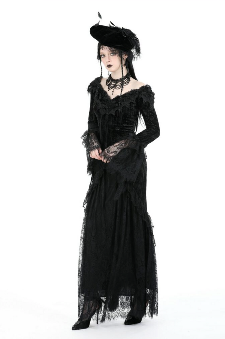 Gothic Lace Bell Sleeve Corset Back Dress