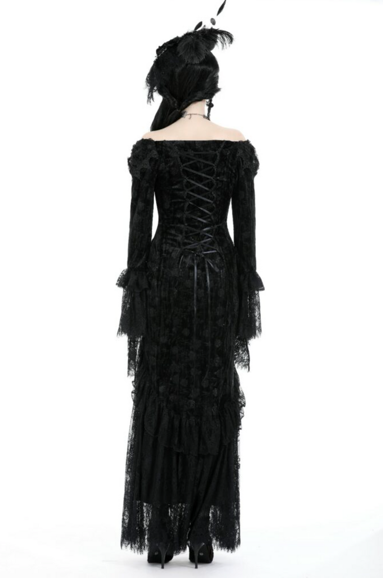 Gothic Lace Bell Sleeve Corset Back Dress