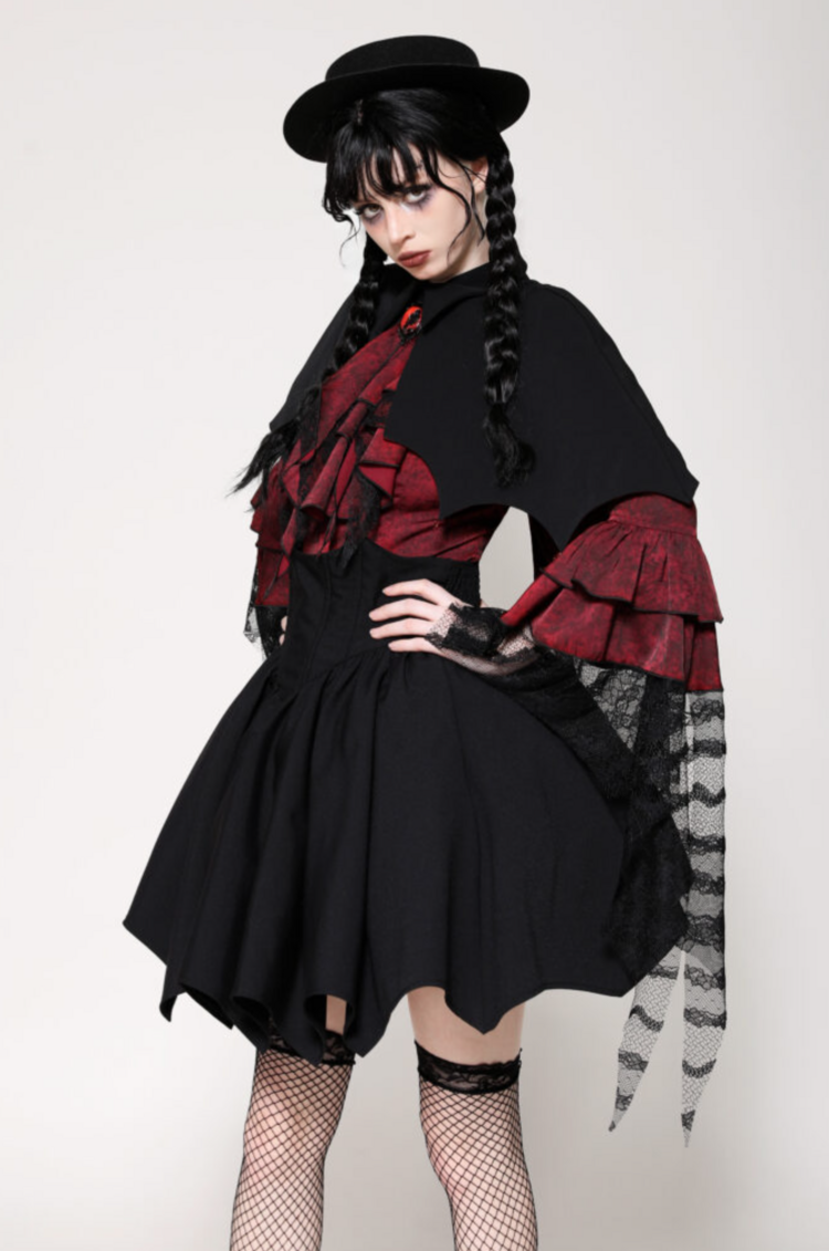 Gothic Bat Cape Black/Red