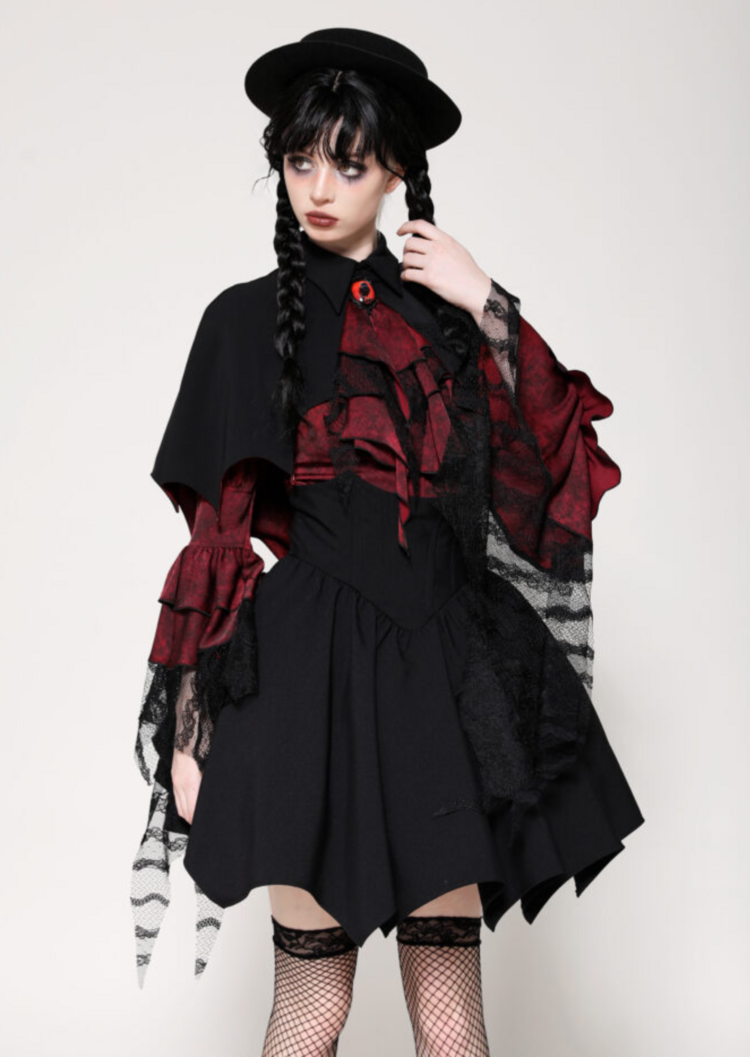 Gothic Bat Cape Black/Red
