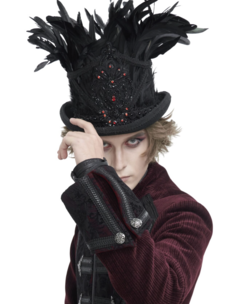 Gothic Rhinestone Feather Top Hat