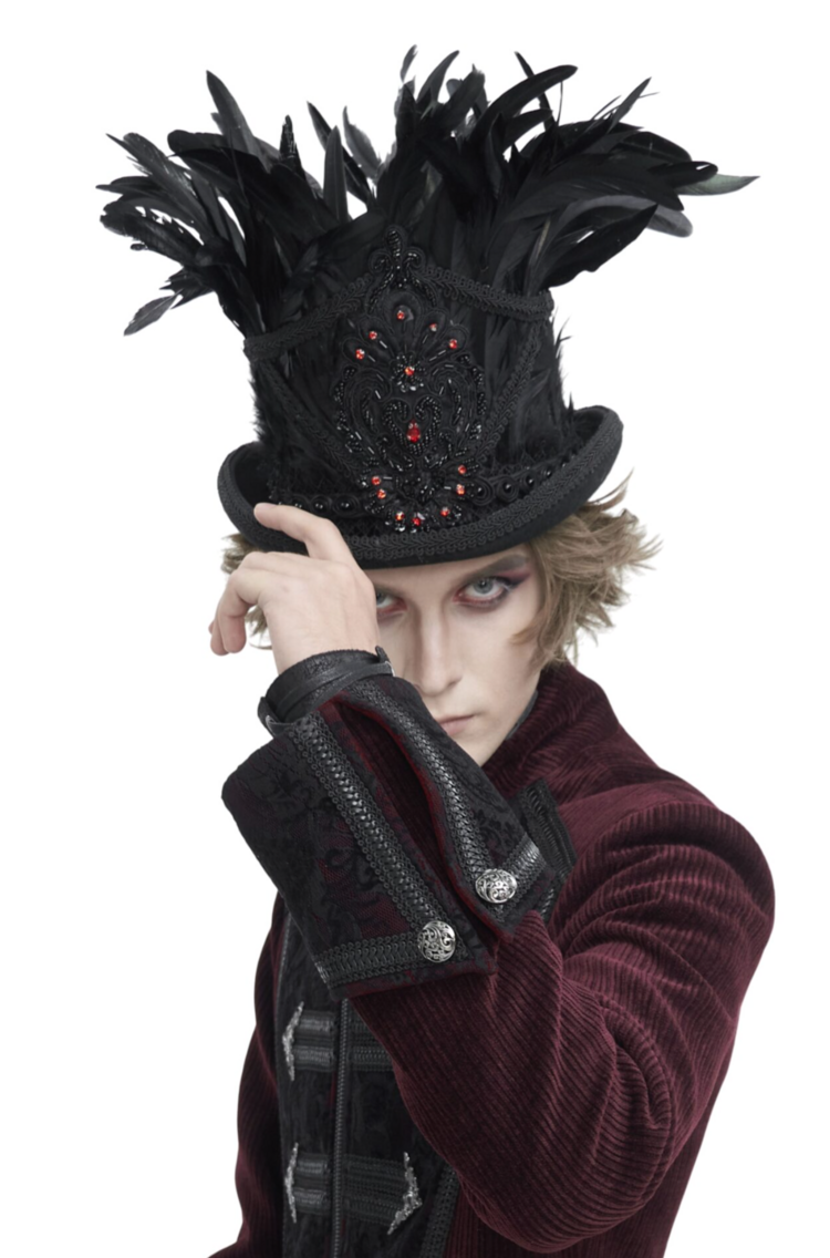 Gothic Rhinestone Feather Top Hat