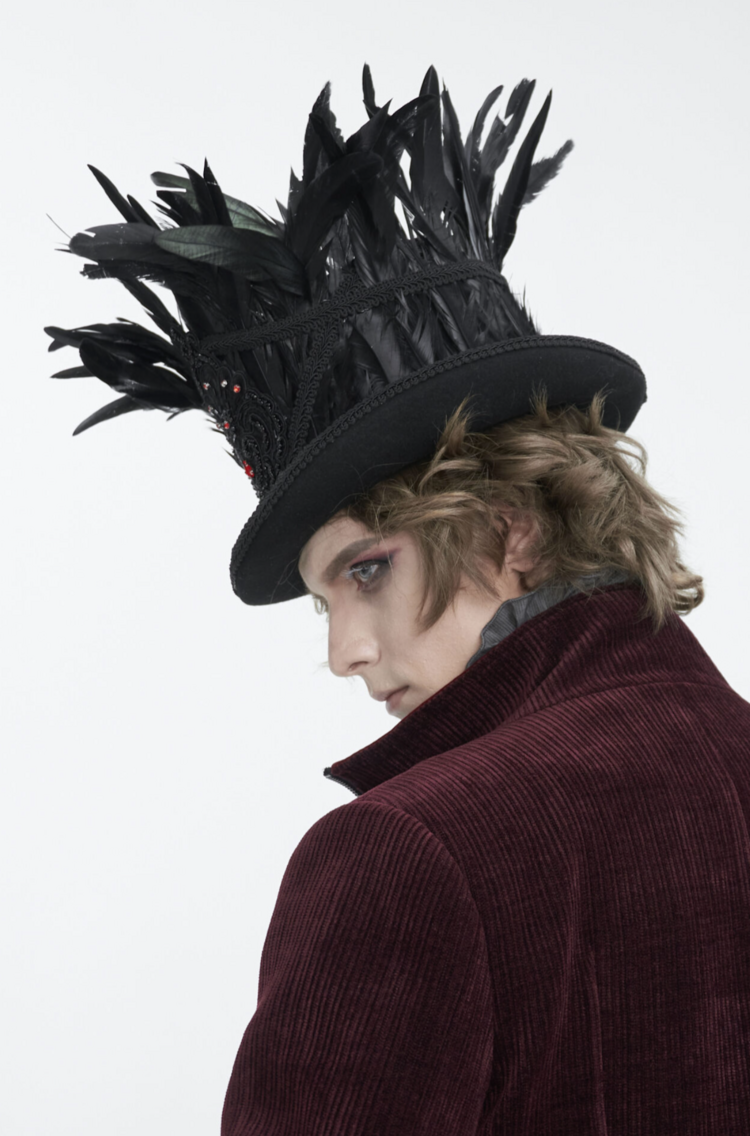 Gothic Rhinestone Feather Top Hat