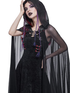 Gothic Black Long Hooded Cape w/ Harness