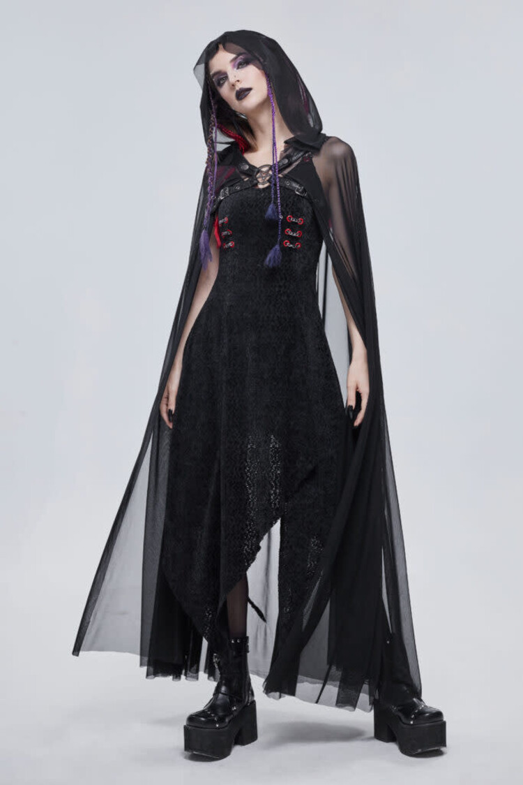 Gothic Black Long Hooded Cape w/ Harness