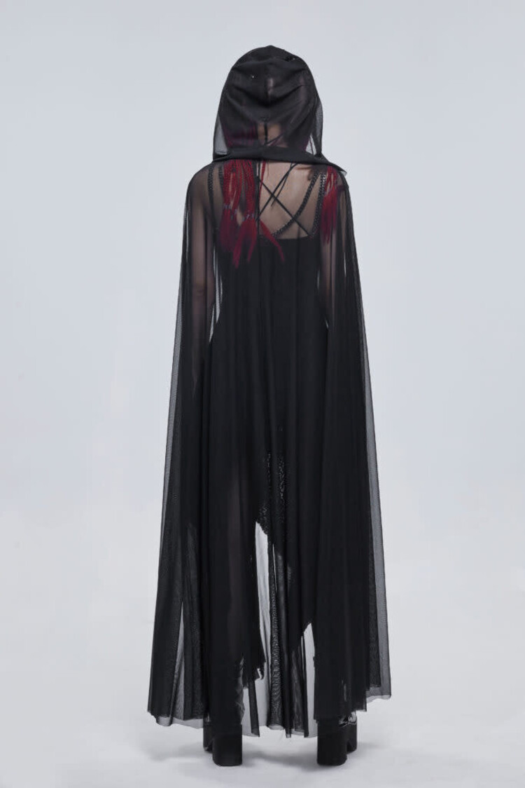 Gothic Black Long Hooded Cape w/ Harness