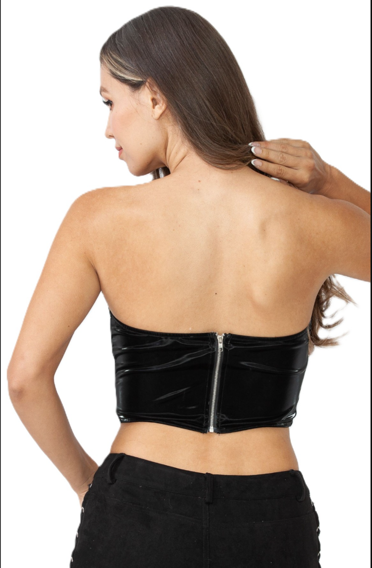 Bat Vinyl Velvety Smooth Corset Crop Top