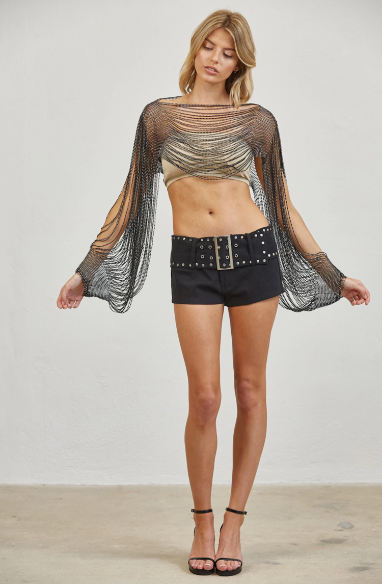 Vestis M Crystal Drape Mesh Cover Up Top
