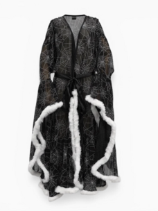 Venoma Feather Trim Spiderweb Robe Black/White