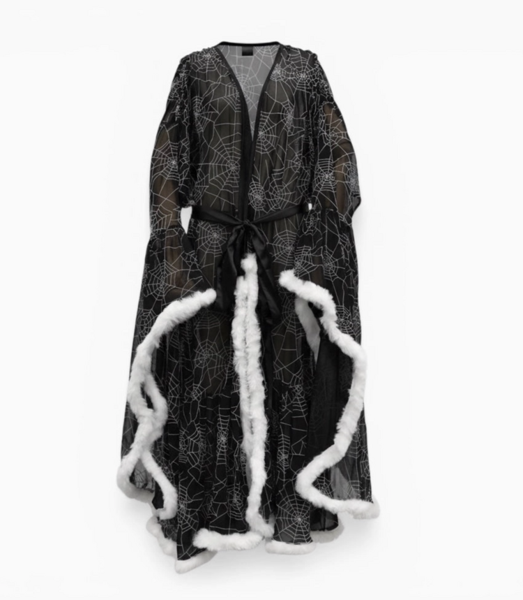 Venoma Feather Trim Spiderweb Robe Black/White