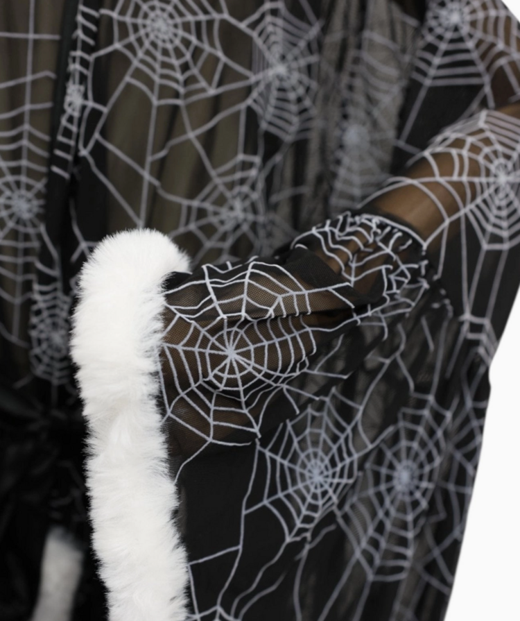 Venoma Feather Trim Spiderweb Robe Black/White