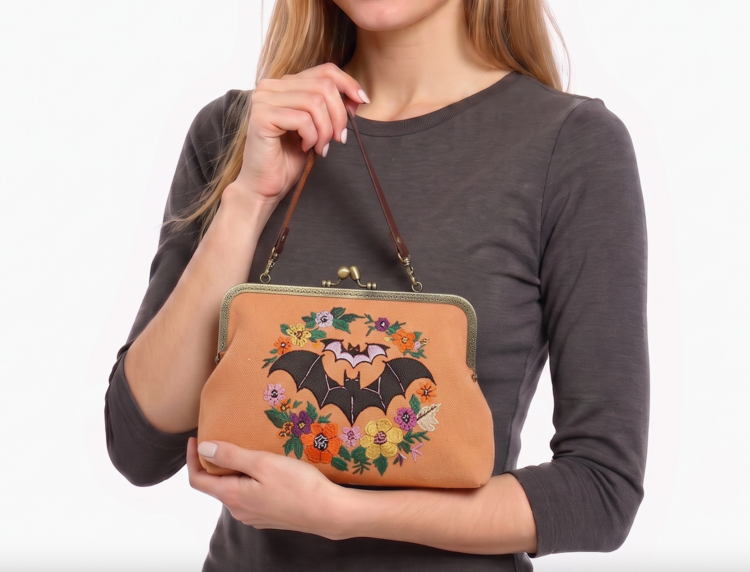 Floral Bat Kiss Lock Bag Orange