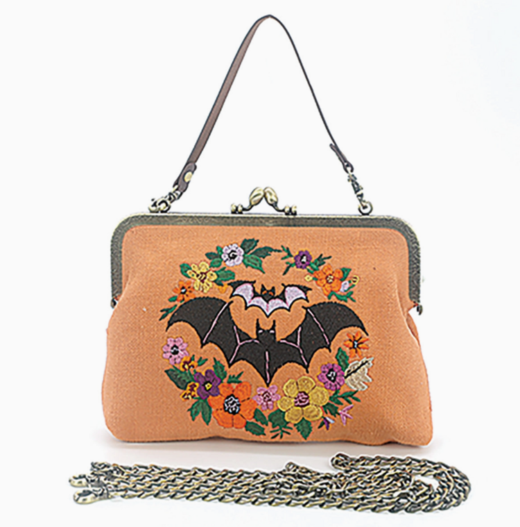 Floral Bat Kiss Lock Bag Orange