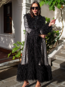 Penny Deluxe Buxom Gunmetal Faux Fur Trim Coat