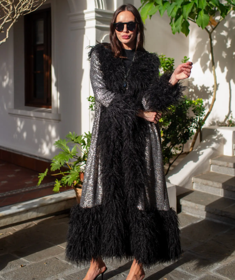 Penny Deluxe Buxom Gunmetal Faux Fur Trim Coat