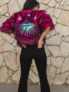 Planet Queen Faux Monster Fur Crop Jacket