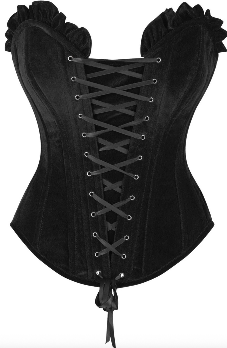 Black Velvet Lace Up Ruffle Trim Corset