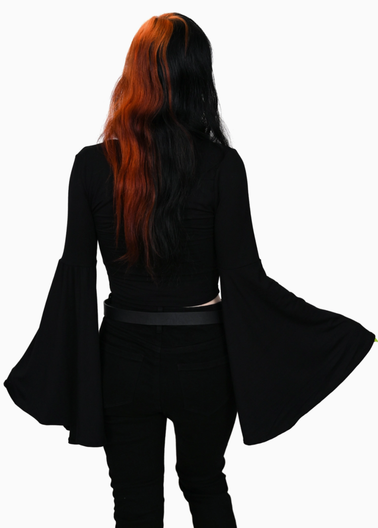 Bell Sleeve Square Neck Crop Top Black