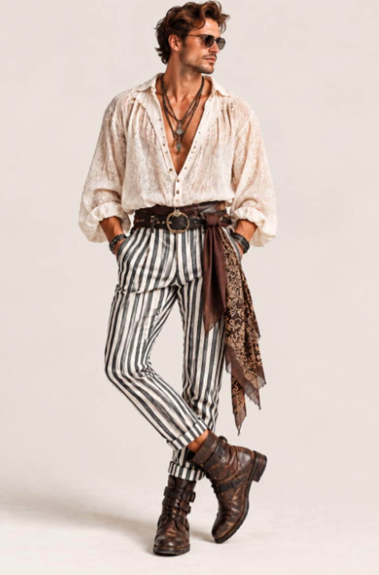 Striped Slim Leg Pants Black/White