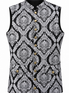 Damask Jacquard Vest Nehru Collar