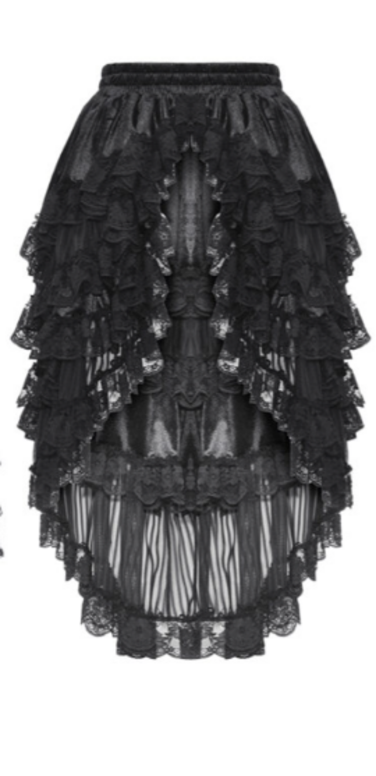 Frilly High Low Lace Skirt Black