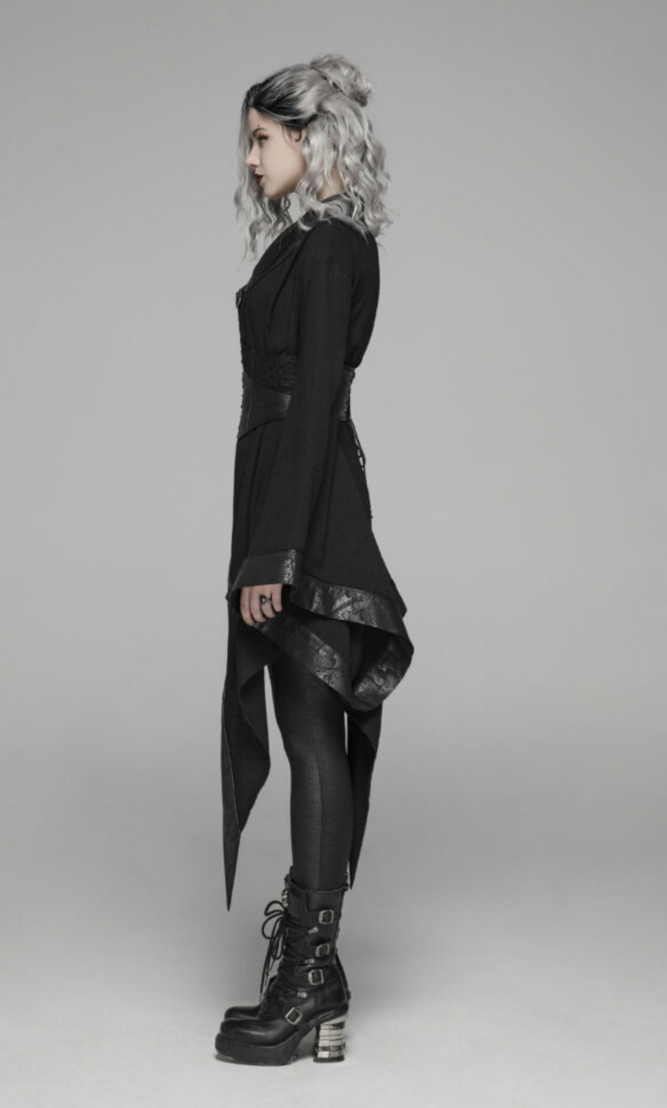 Dark Punk Asymmetric Kimono With Waist Cincher