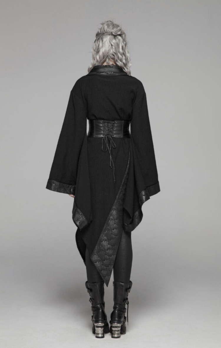 Dark Punk Asymmetric Kimono With Waist Cincher