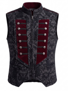 Gothic Velvet Brocade Vest Black/Burgundy