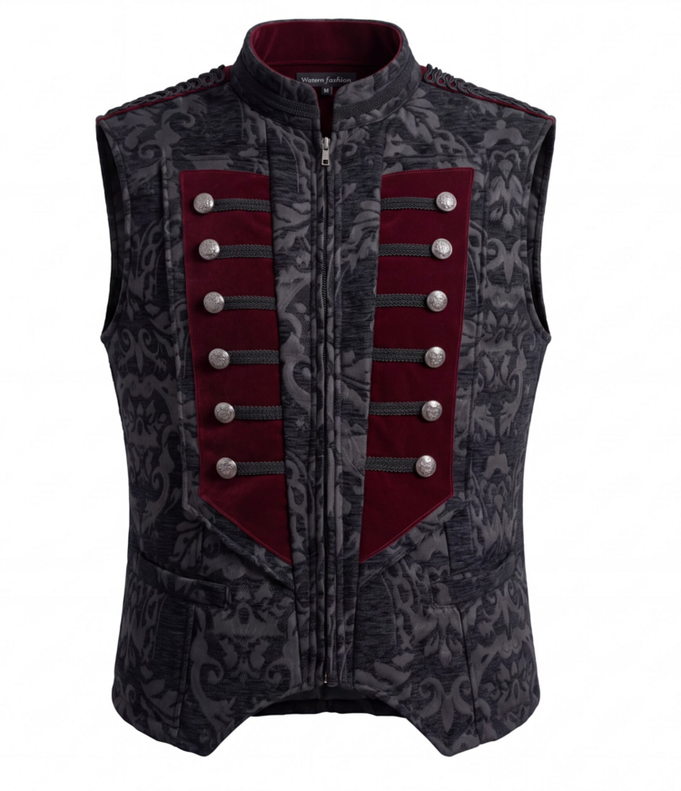 Gothic Velvet Brocade Vest Black/Burgundy