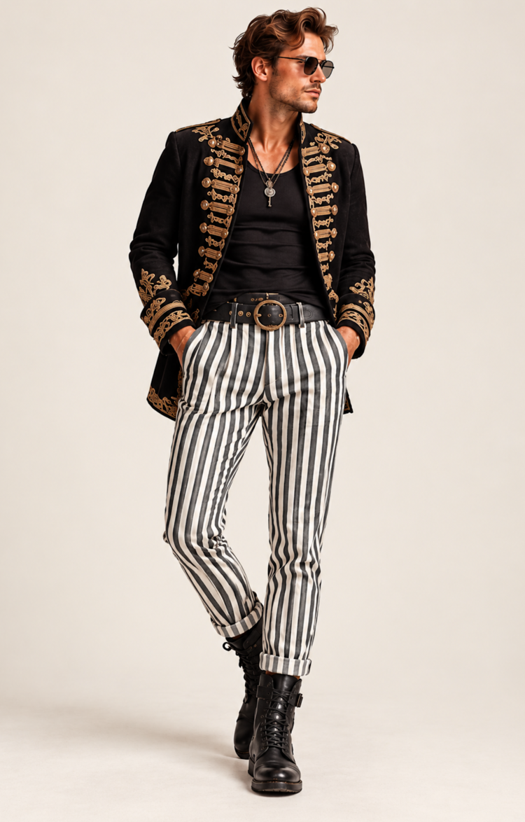 Striped Slim Leg Pants Black/White