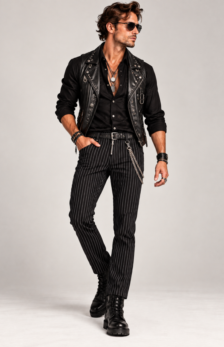 Punk Pinstripe Slim Leg Pants Black/White