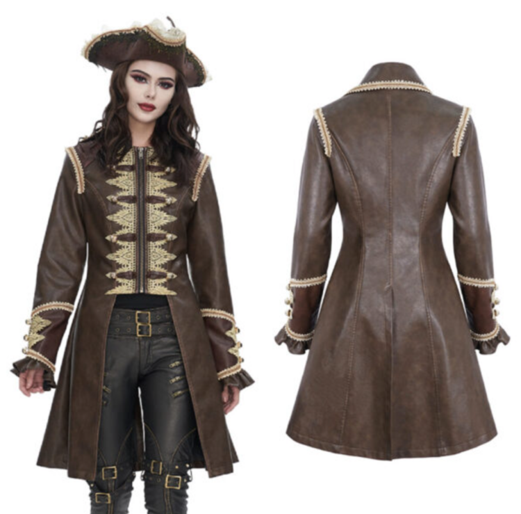 Faux Leather Lace Trim Waistcoat Brown