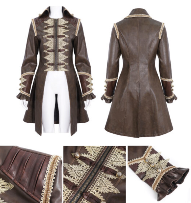 Faux Leather Lace Trim Waistcoat Brown