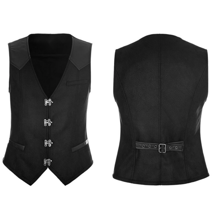 Black Goth Vest w/ Silver Buckles