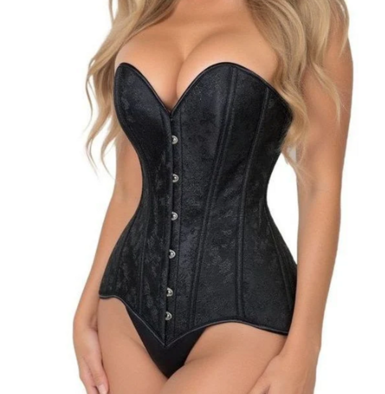 Lavish Black Brocade Corset Busk Closure