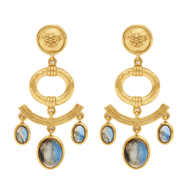Capucine De Wulf Cleopatra Chandelier Earrings in Blue Labradorite & Hammered Gold