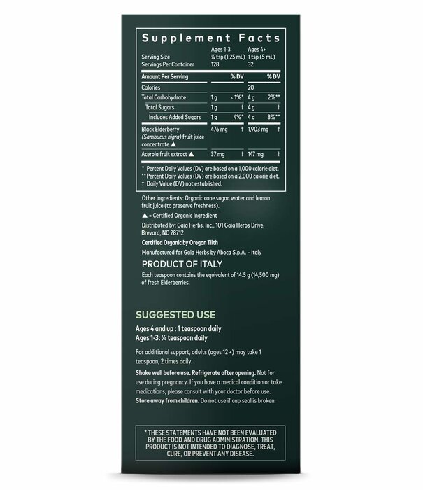 GAIA HERBS Gaia Black Elderberry Extra Strength Syrup, 5.4oz.