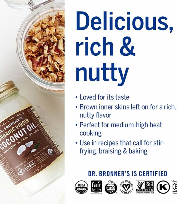 Dr. Bronner's Dr. Bronner's Coconut Oil, Virgin, Whole Kernel, Organic, 14oz.
