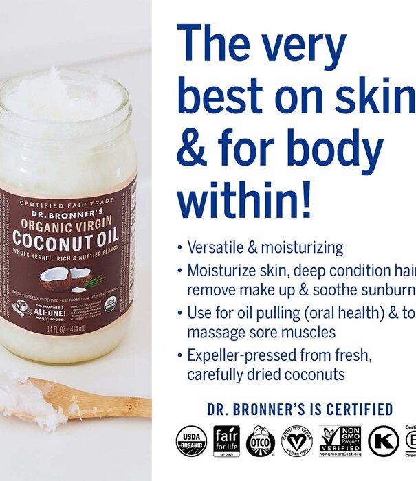 Dr. Bronner's Dr. Bronner's Coconut Oil, Virgin, Whole Kernel, Organic, 14oz.